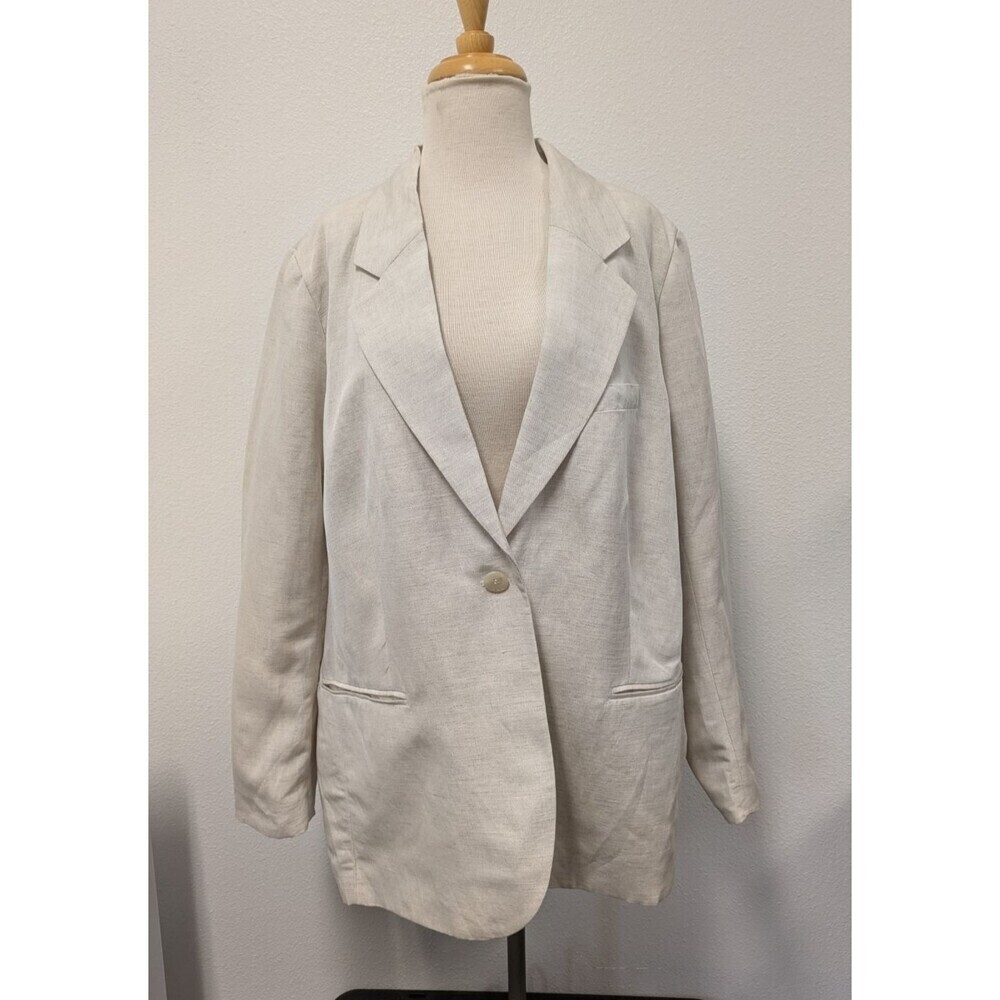 H&M Ivory Linen Blend Double Breasted Single Button Blazer Jacket sz XL Office